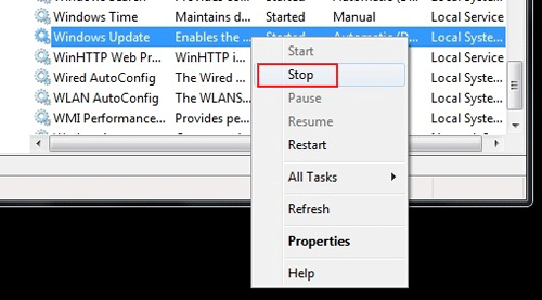 Windows Services Control Panel, Stop